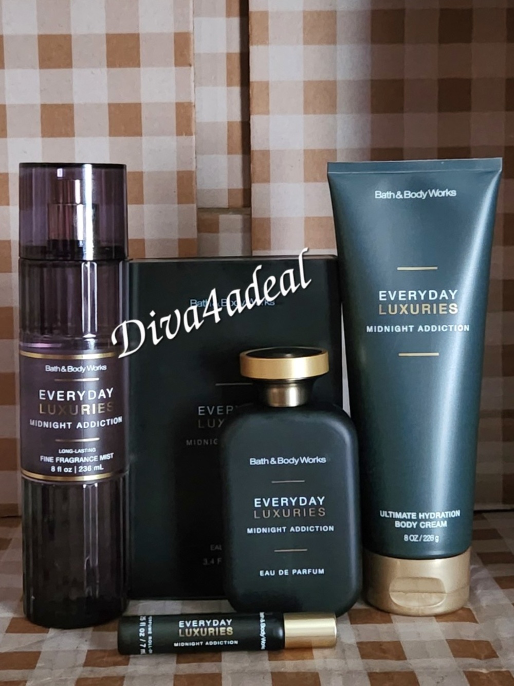 Bath & Body Works Everyday Luxuries MIDNIGHT ADDICTION 3.4 FL OZ 4PC Collection